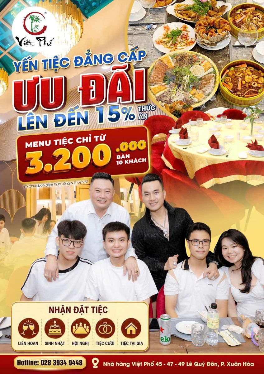 Đặt Tiệc Đẳng Cấp Tại Việt Phố: Thực Đơn Từ 320.000 VNĐ, Ưu Đãi Đến 15%