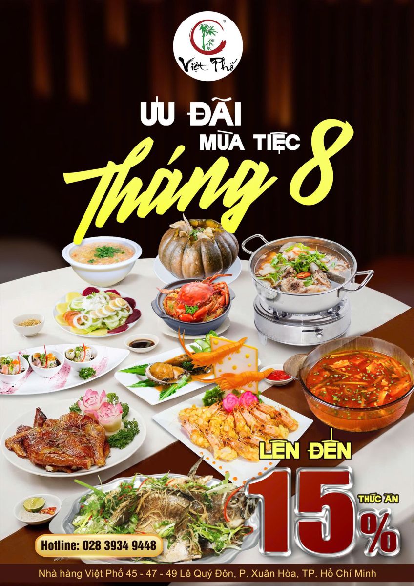 ƯU ĐÃI MÙA TIỆC THÁNG 8 TẠI VIỆT PHỐ – ĐẶT TIỆC NHƯ Ý, TẶNG NGAY TRANG TRÍ