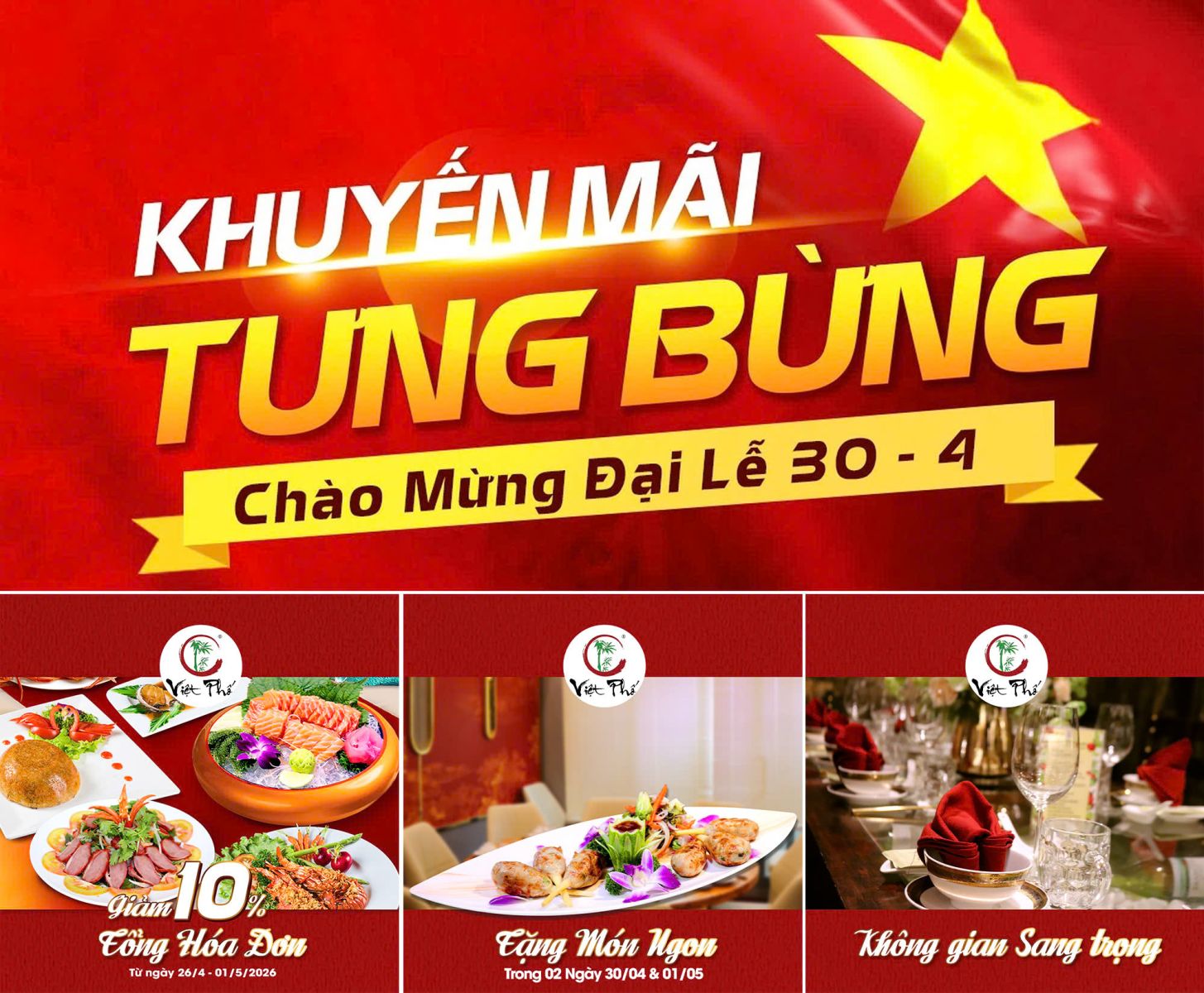 Khuyến Mãi Đại Lễ 30/04 – 01/05 Tại Nhà Hàng Việt Phố